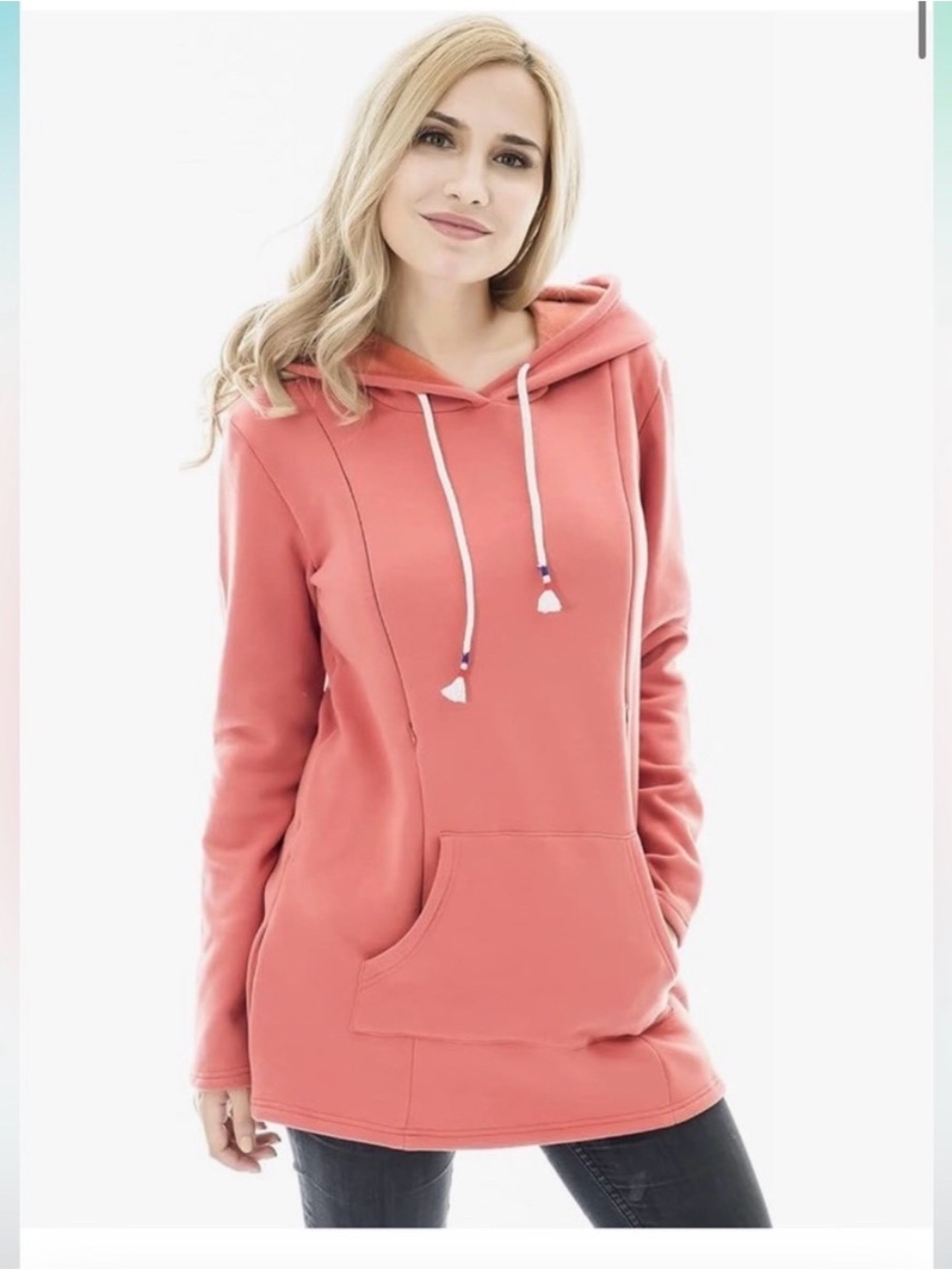 Bearsland Nursing Hoodie Rose Pink Pullover Breastfeeding Sweatshirt Cozy Large